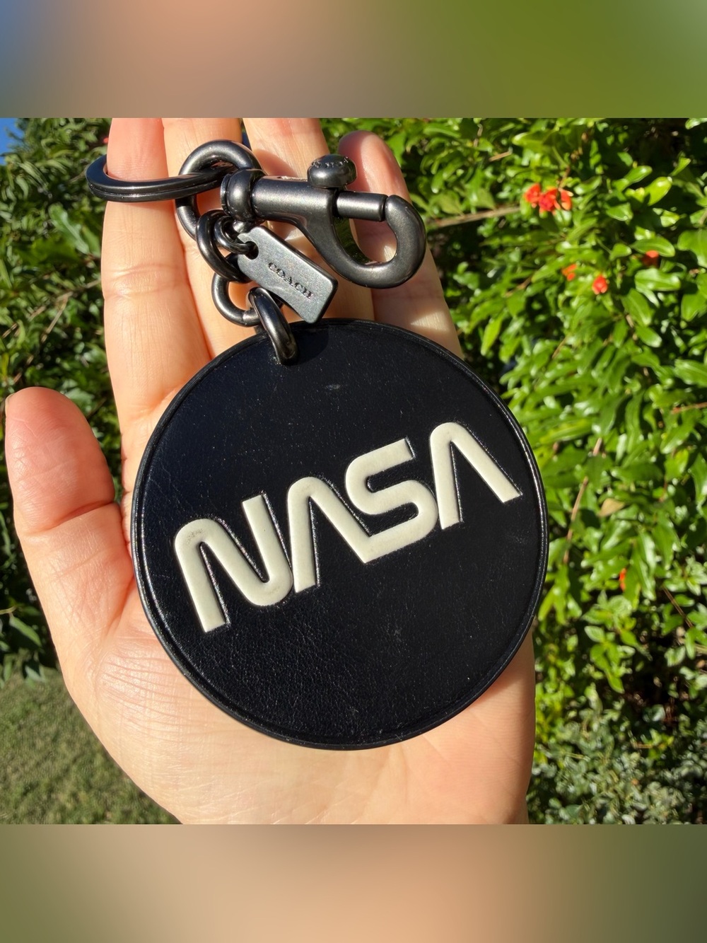Coach NASA Round Leather Bag Charm Keychain